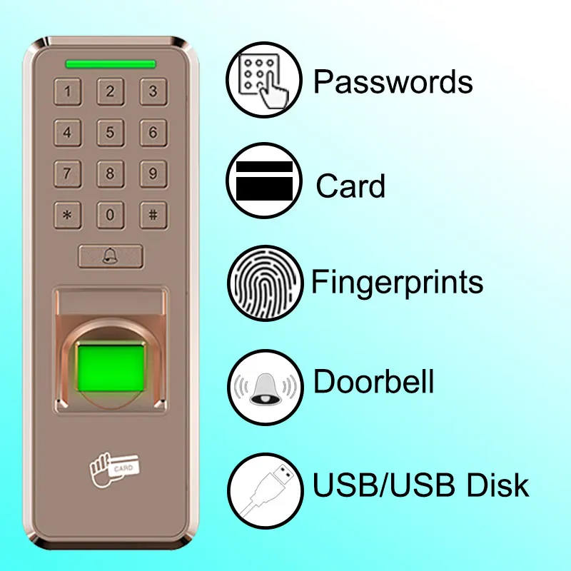 

OULET Biometric Fingerprint Access Control Keypad Fingerprint USB Reader Home Employee Device Entry Exit Record Door Lock