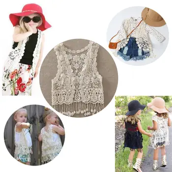 

Pudcoco Girl Coat Toddler Kids Baby Girls Crochet Lace Hollow Cardigan Tops Vest Tassel Waistcoat