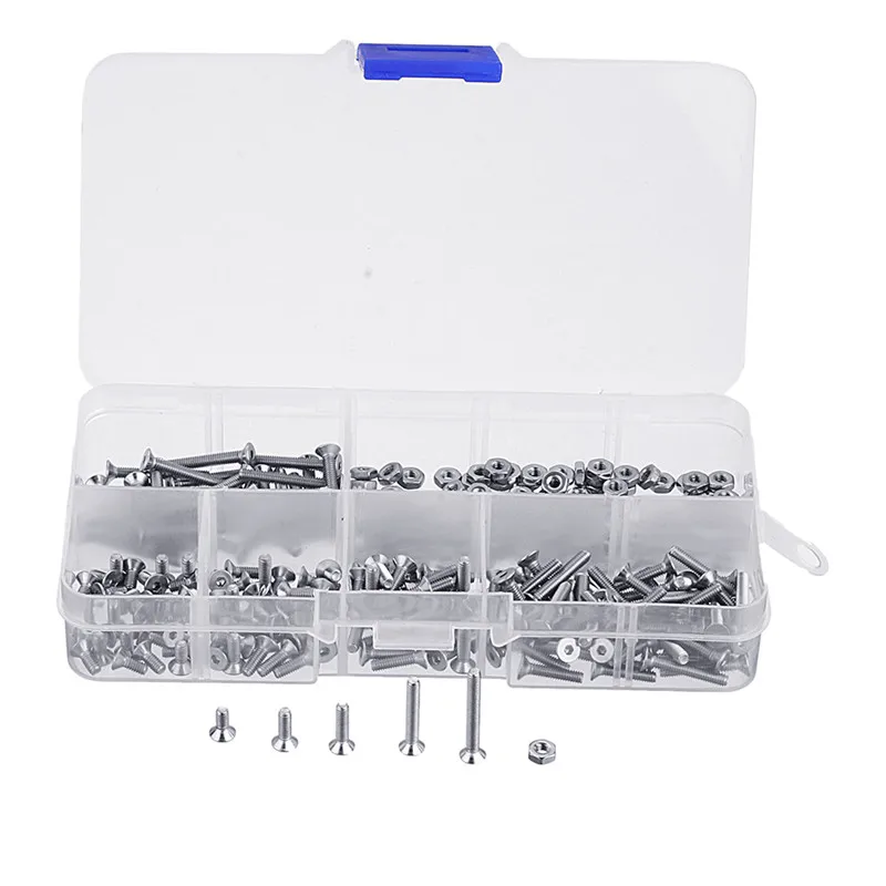 

M2.5SH2 250Pcs M2.5 Hex Socket Flat Head Screw 304 Stainless Steel Allen Bolt Assortmen Grub Screw Inner Hexagonal Screw Set