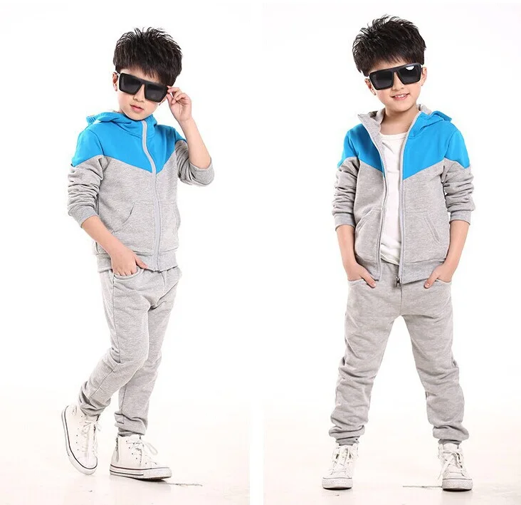 Online 2019 nuevos niños Jogging chándal conjunto con capucha abrigo + Pantalones niños niño bebé primavera otoño ropa deportiva traje 5 7 8 10 13 años