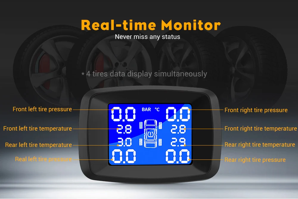 Автомобильная умная TPMS система контроля давления в шинах 4 внешних/внутренних