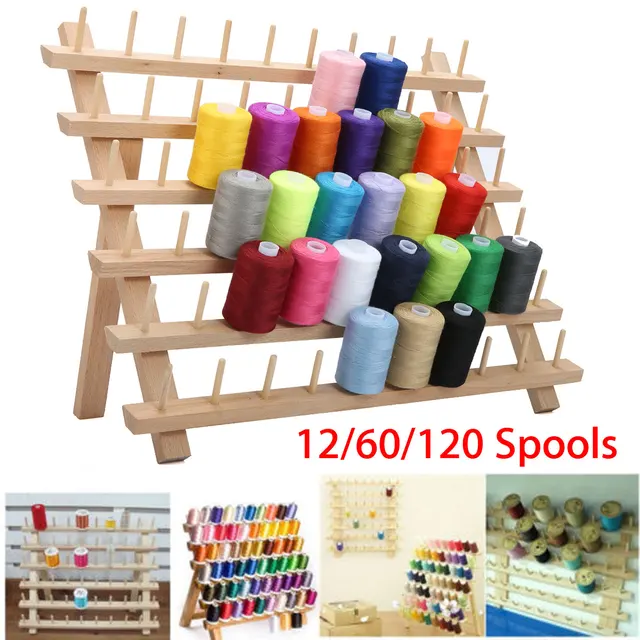 KiWarm 60 Spools BeechWood Folded Mini Sewing Embroidery Thread Stand