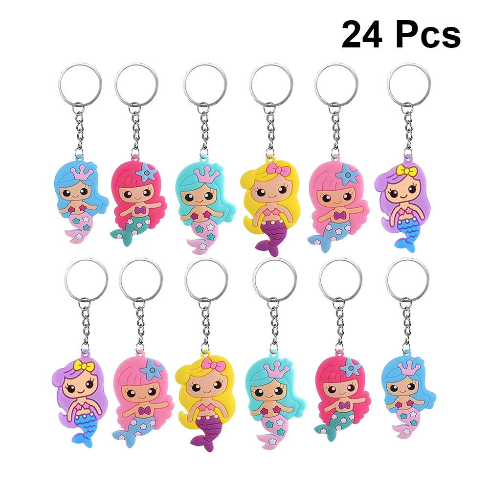 

24-Piece PVC Keychain Cute Mermaid Key Chains DIY Accessories for Handbags Key Rings PVC Cute Cartoon for Girls Boys Kids Women