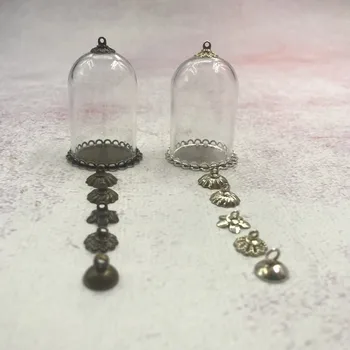 

100pcs/lot 38x25mm tube glass globe double lace tray base beads cap set glass vials bottle jars cover pendant jewelry findings