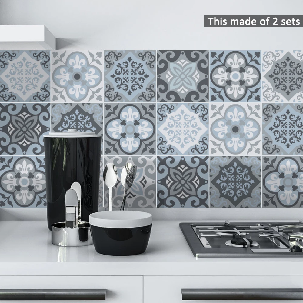 

Mediterranean Geometry Tile Sticker For Furniture Bathroom DIY PVC Waterproof Self Adhesive Wall Decor Room Decoration Stickers