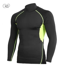 С длинным рукавом сжатия бег рубашка для мужчин тренажерный зал фитнес кожи плотно майки спортивные костюмы для йоги Рашгард ММА спортивная топ