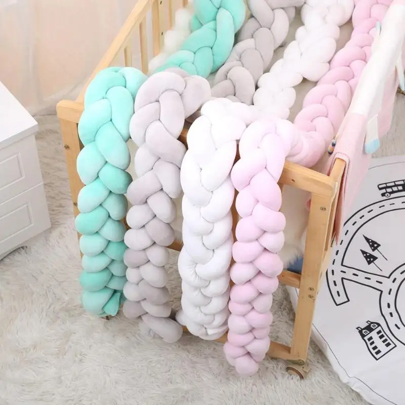 

Newborn Baby Bed Bumper Infant Room Decor Crib Protector Pacification Toy Pure Color Weaving Knot for Kids Bedding