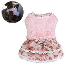 Элегантная Милая одежда для домашних животных, платье-свитер, цветочное кружево, маленькие собачки чихуахуа, зимняя теплая хлопковая одежда, юбка, вечерние костюмы