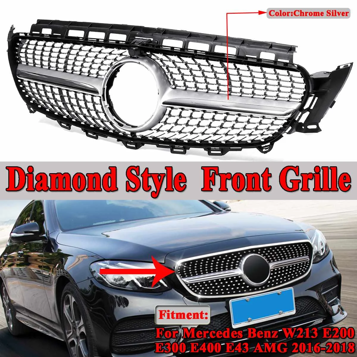 

GTR/Diamond Style Car Front Bumper Grill Racing Grills For Mercedes For Benz W213 E200 E300 E400 E43 AMG 2016-19 Without Emblem