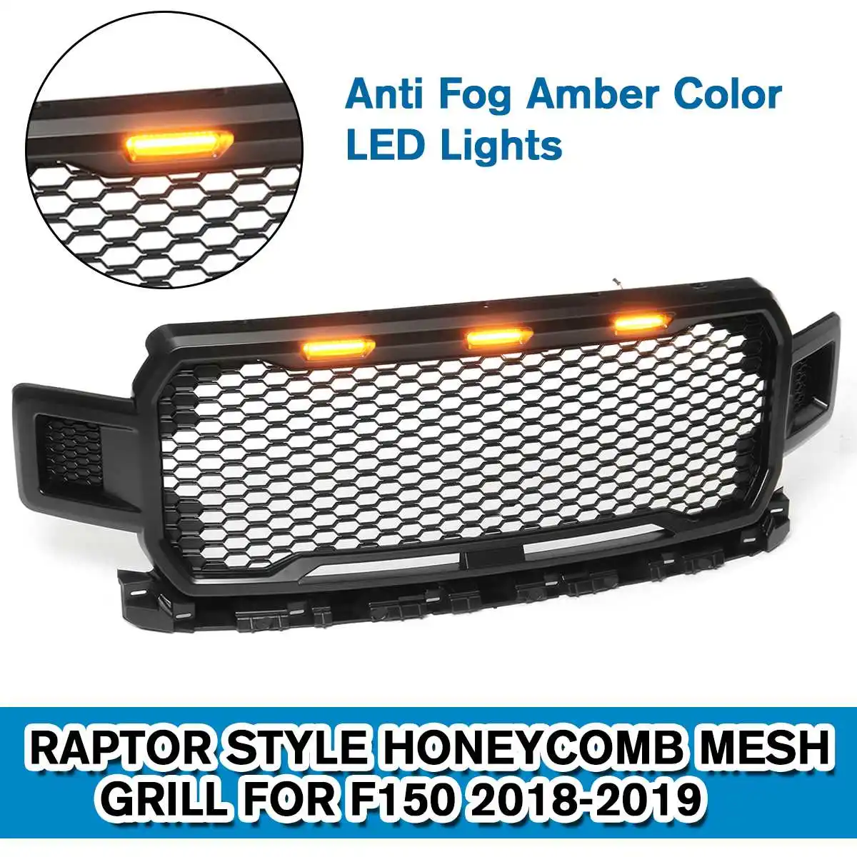 

Modified Front Racing Grille Raptor Grills Mask with LED light Fits For Ford F150 2018-2019 Auto Grille Accessories
