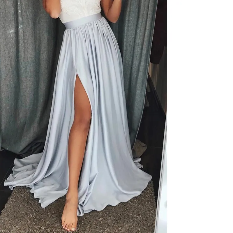 

Office Lady High Split V Neck Maxi Dress Women Pleated Beach Long Casual Party Dress Summer Splicing Lace Patchwork Dress
