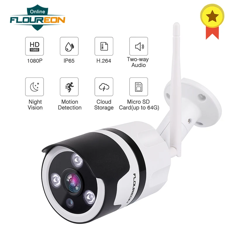 

FLOUREON 1080P Wifi IP Outdoor Camera Wireless Security Surveillance CCTV Two Way Audio P2p Motion Detection EU