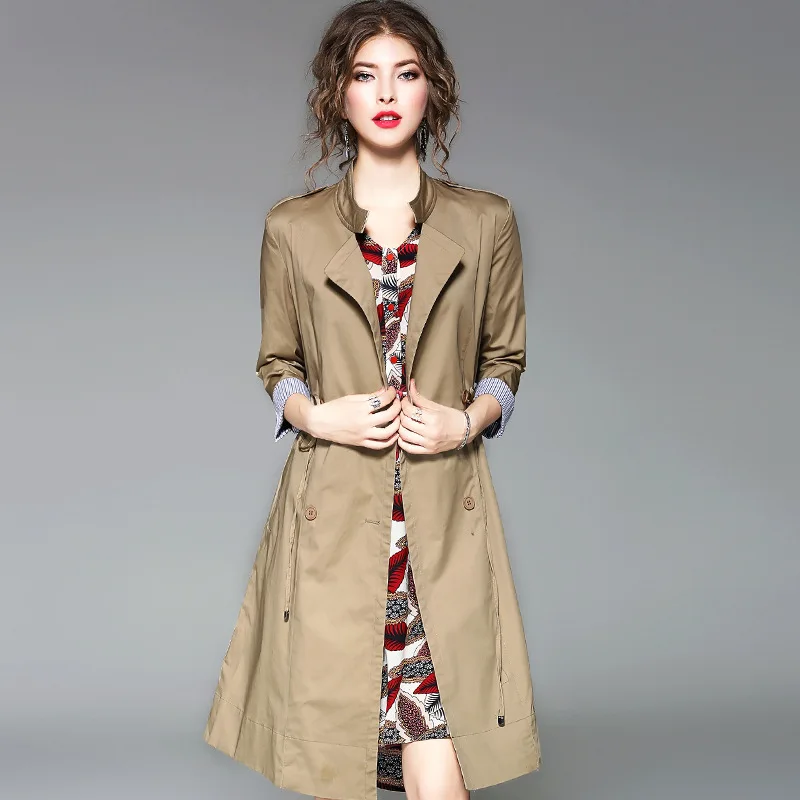 

SWYIVY Women Windbreaker Coat A Line Casual Slim Long Trench Coat Belt Double-Breasted Coat For Woman 2019 New Autumn Outwear