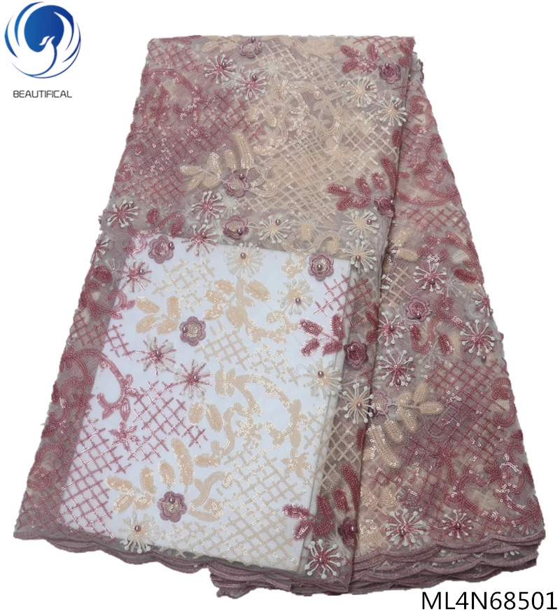 

BEAUTIFICAL lace fabric with sequins african net lace tulle fabric 2019 5 yards lace ML4N685