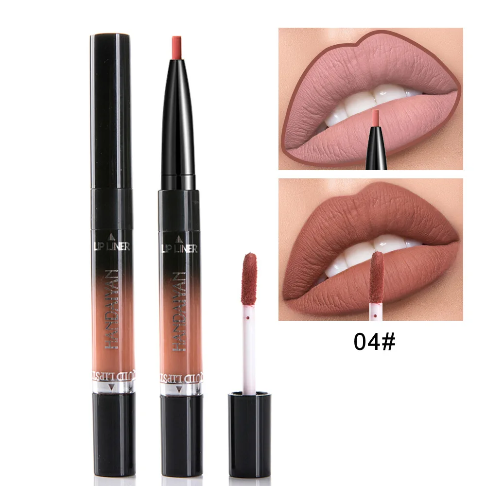 

Long-lasting HANDAIYAN Matte lipgloss & lip liner 2 in 1 lips makeup waterproof moisturizing liquid lipsticks 100pc/lot DHL Free