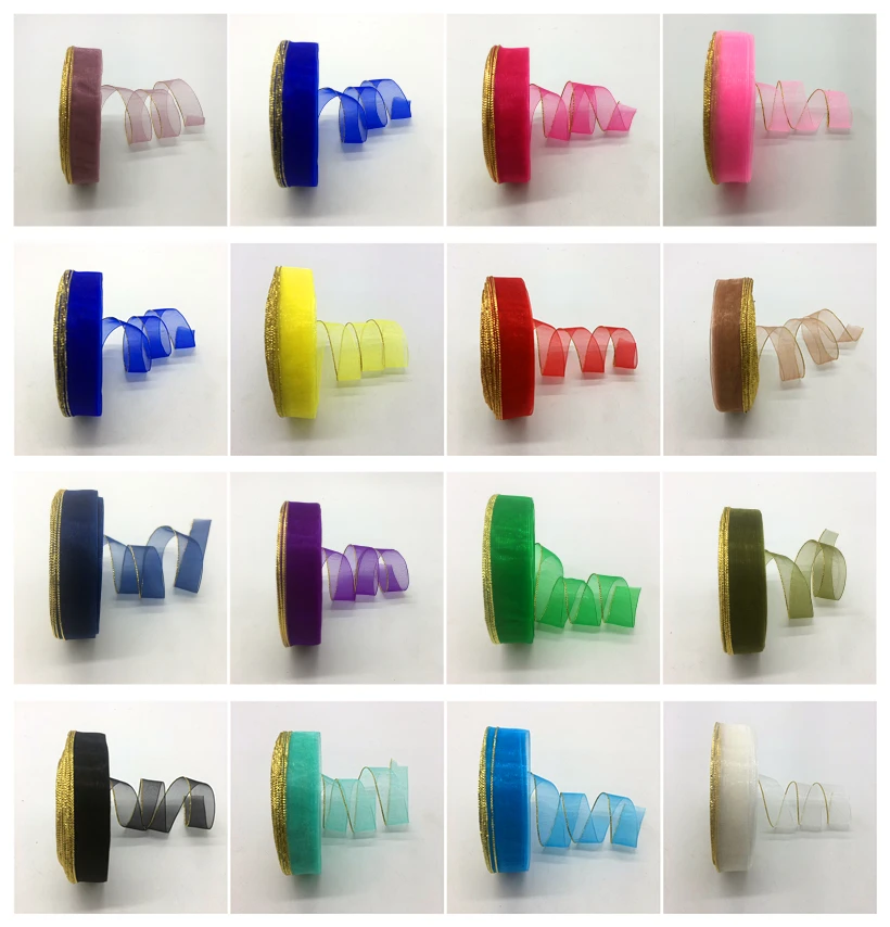 

5yards/lot 3/4" 20mm Glitter Golden Rimmed Organza Ribbon Bow Hair Wedding Christmas Decoration DIY Lace Crafts