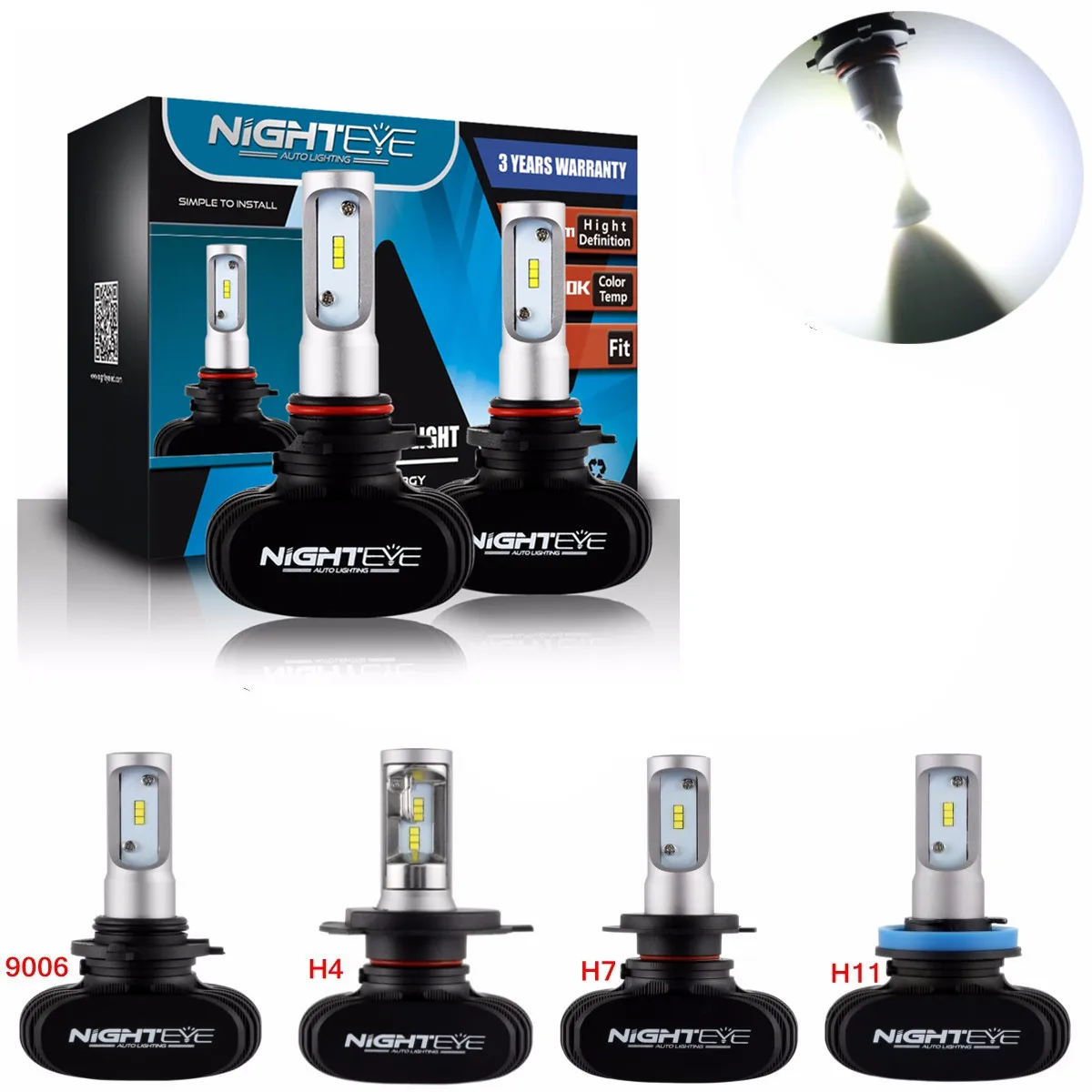

NightEye A315 Car LED Headlights Bulbs Front Fog Lamps H4 H7 H11 9005 9006 50W 8000LM 6500K