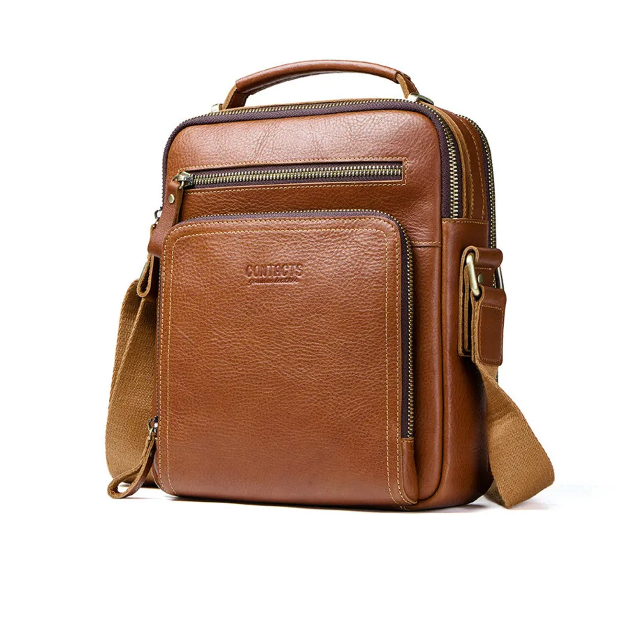 

New Men's 100% Genuine Leather Shoulder Bag Women Crossbody Bags For Men High Quality Fashion Messenger Bag For 9.7" Ipad Bolsas