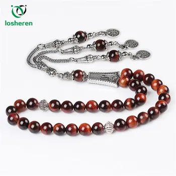 

LOSHEREN Original Red Tiger Eye Stone Round Beads 33 Islamic Rosary Muslim Tasbih Bracelets Jewelry Misbaha Friends Gifts