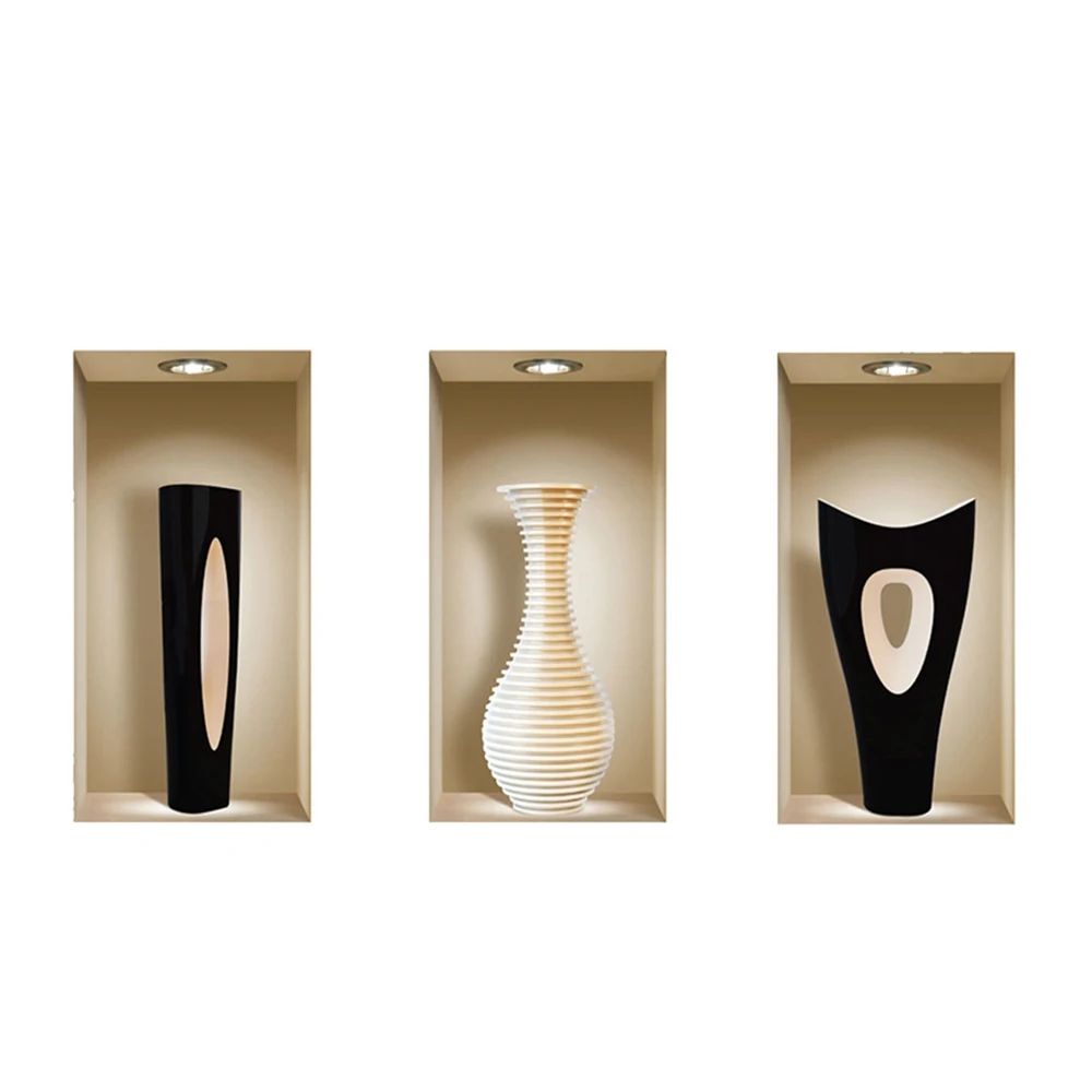 

Set of 3 Magic 3D Vase Murals Removable Simple Style Wall Art Sticker Decals for Living Room Bedroom Sofa DIY Home Decor