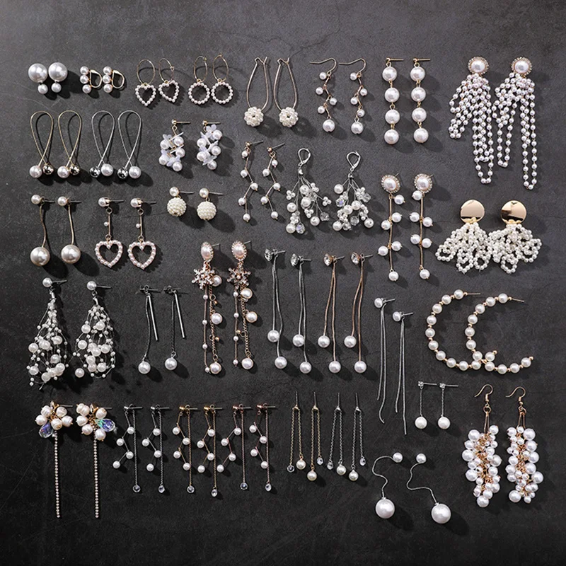 

Heart-shaped Unique Drop Earrings Geometric tassel Hot Sale Sweet 1Pair 19 Models Exquesite Long Hollow Out Simulated pearl