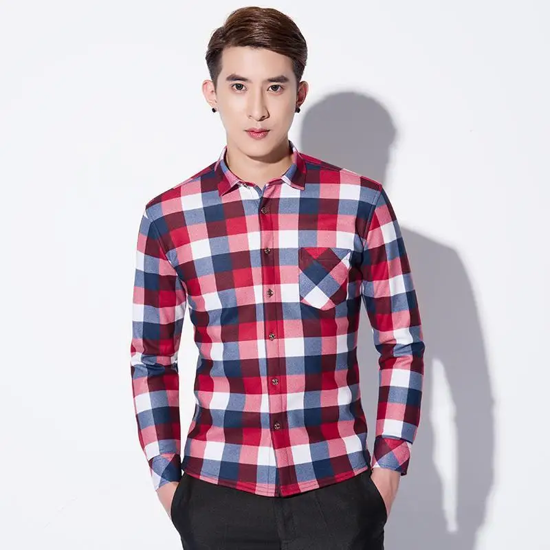 Плед Slim Fit Erkek Giyim Hemden Herren Повседневное военные Kemeja Pria Гавайский уличная зимняя