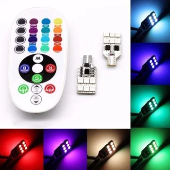 

2x 18*38mm 12V 1.32W T10-5050-12SMD RGB LED Interior Atmosphere Lights Remote Controller Multicolored Light Lamp