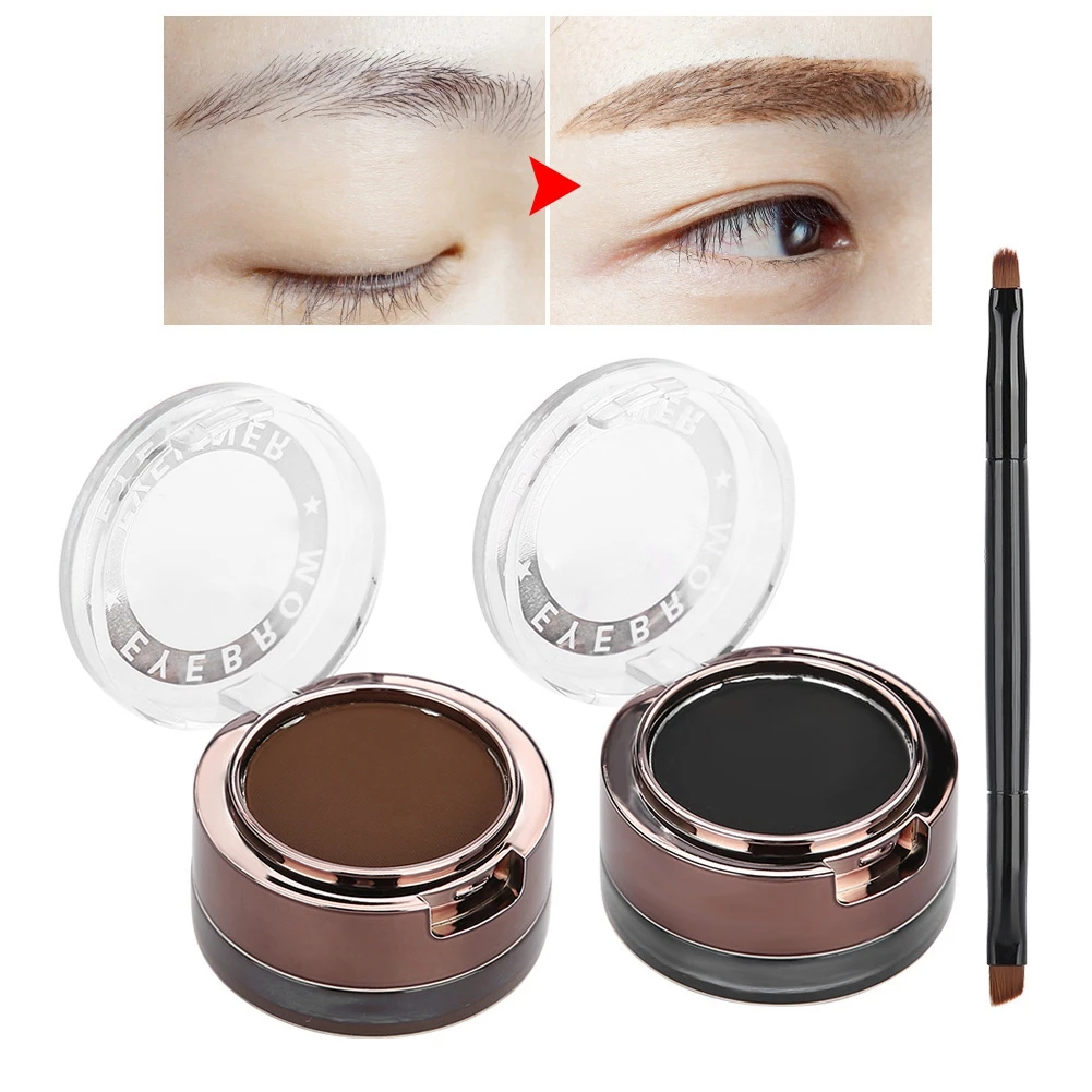 2 in 1 Brown+Black Eyebrow Powder Eyeliner Cream Set Long Lasting