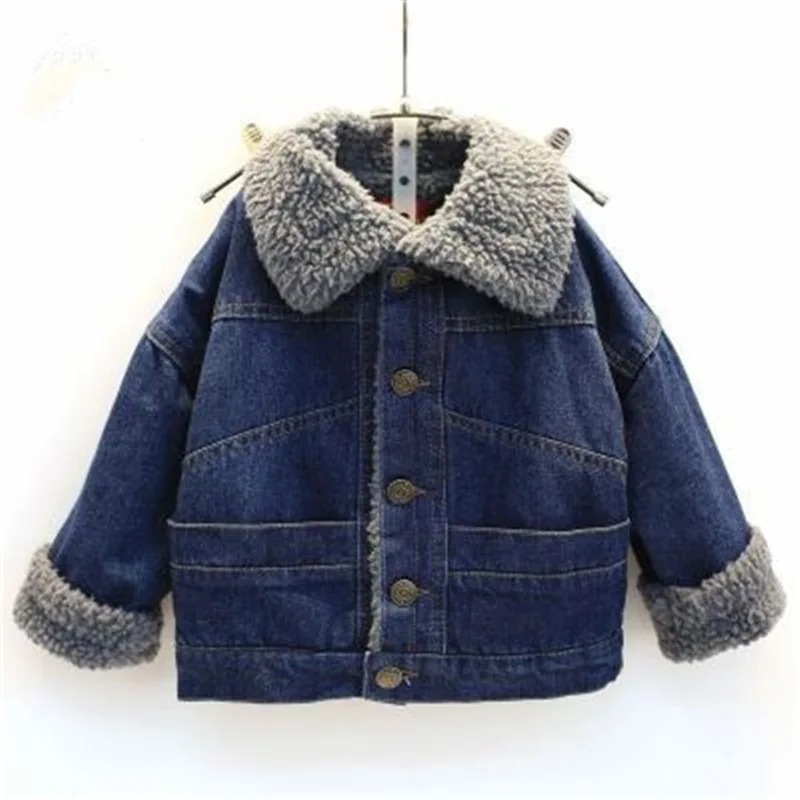 

Children Demin Jackets Fashion Classic Thicken Fur Collar Winter Children's Jackets Demin Coats Baby Kids Warm Outwear Clothes