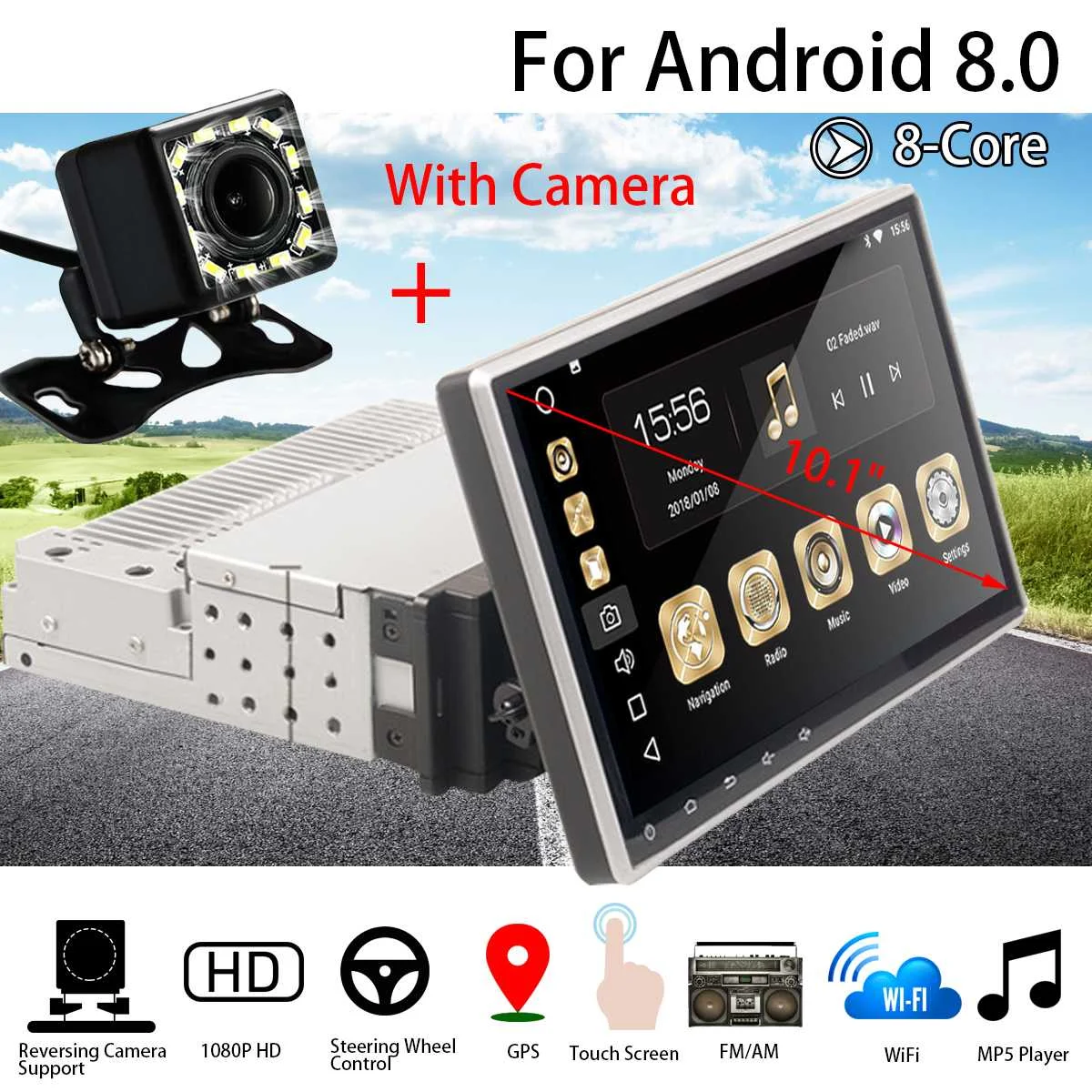

Car Multimedia Player 10.1 1G+16G for Android8 Car Stereo 1DIN bluetooth WIFI GPS Quad Core Radio Video MP5 Player With Camera