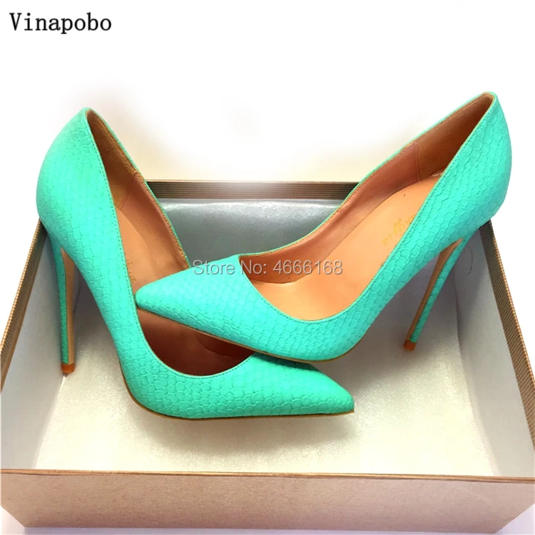 

vinapobo Top Quality pointed toe shoes Women Pumps Green Pointed toe High Heels Snake Print Stilettos Heel Women wedding Shoes