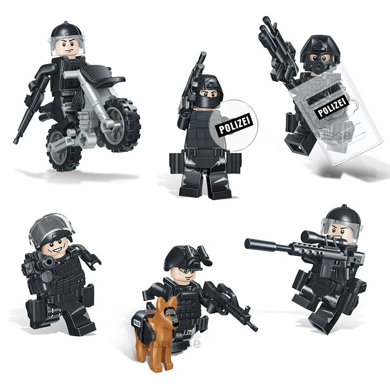 

Compatible Legoinglys Military City SWAT Teams With Guns Weapons Armed Special Forces Soldiers Figure Building Blocks Toys Gift