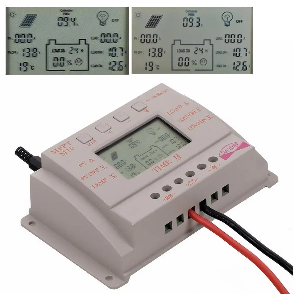 MPPT Контроллер заряда для фотоэлектрических систем 10A ЖК-дисплей Дисплей солнечный регулятор 12 V 24 V+ 5 пар MC4 м/F защитное уплотнение кольца Водонепроницаемый разъем