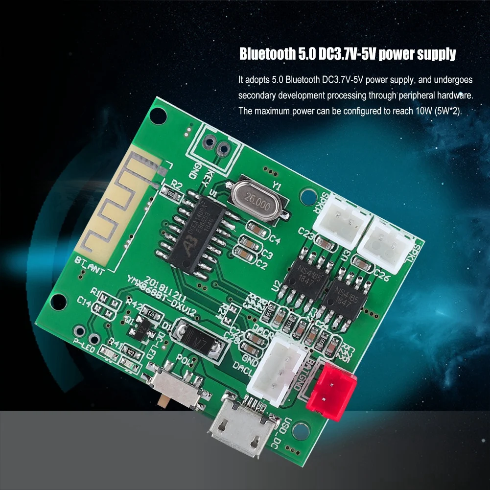 

2019 Bluetooth 5.0 2*5W Amplifier Board AUX Audio Input Power Amplifier Board 3.7V-5V