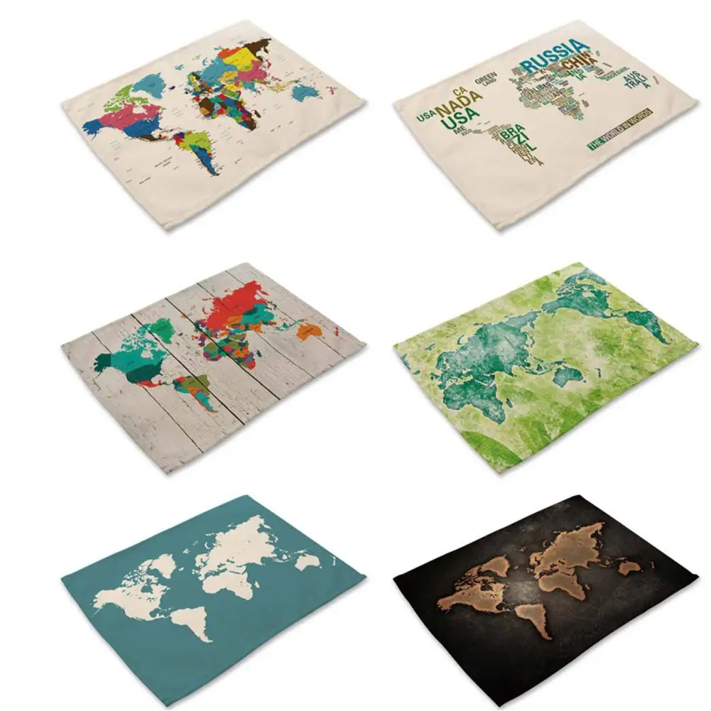 

Modern Placemat Table Mat Pad World Map Printing individuales de mesa Linen Napkin Tablecloth Home Restaurant Wedding Washable