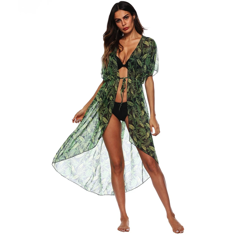

Hot New Women Long Sleeve Chiffon Beach Wear Blouse Cover-up Tops Long Blouses Summer Holiday Loose Casual Tops Female