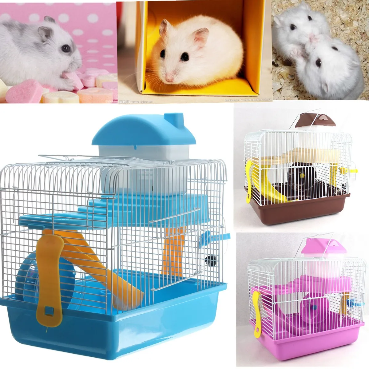 

Hamster Cage Mouse House Hamster Toy Decoration Gerbil Hamster Small Pets House with Play Slide Spinning Wheel Drink Bottle