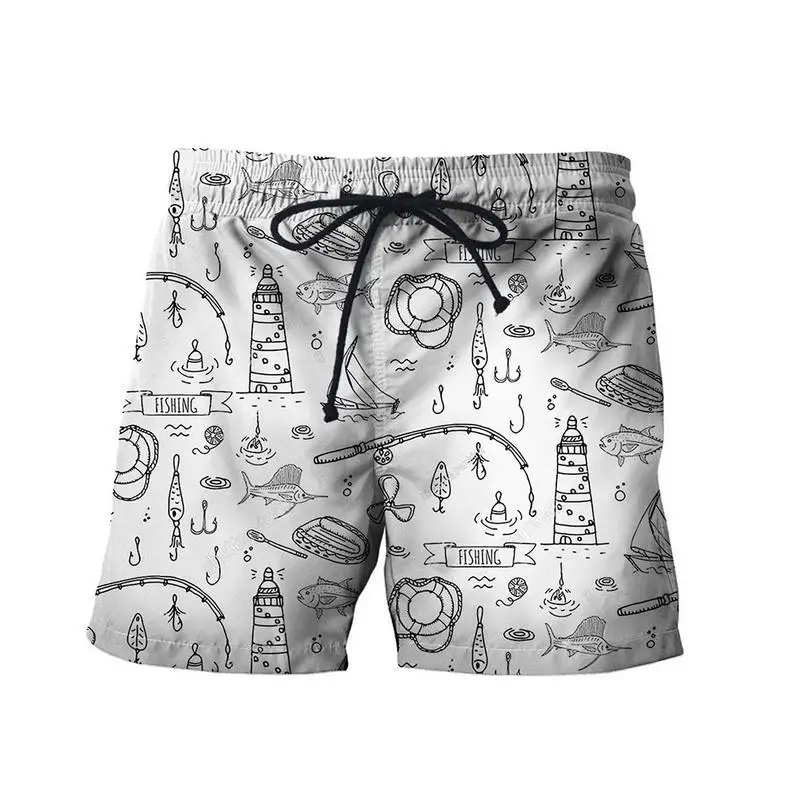 

2019 Outdoor Men's Beach Pants 3D Fish Straight Shorts Striped Fish Men's Beach Swim Beach Board Shorts S-6XL