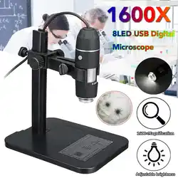 1600X 8LED USB цифровой микроскоп Ручной Электронный Микроскоп с измерительной линейкой кронштейн