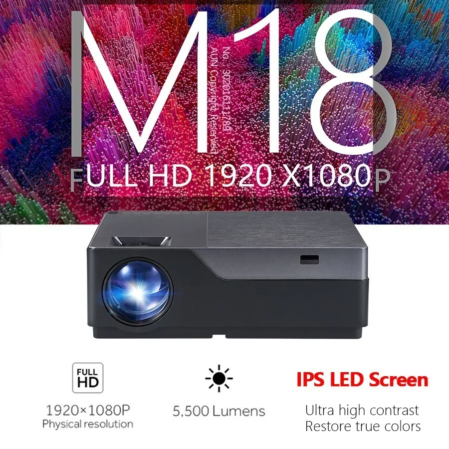 عون كامل HD العارض ، 300 بوصة المسرح المنزلي ، 1920x1080 P جهاز عرض (بروجكتور) ليد. دعم AC3. 5500 لومينز. (اختياري الروبوت WIFI M18UP)