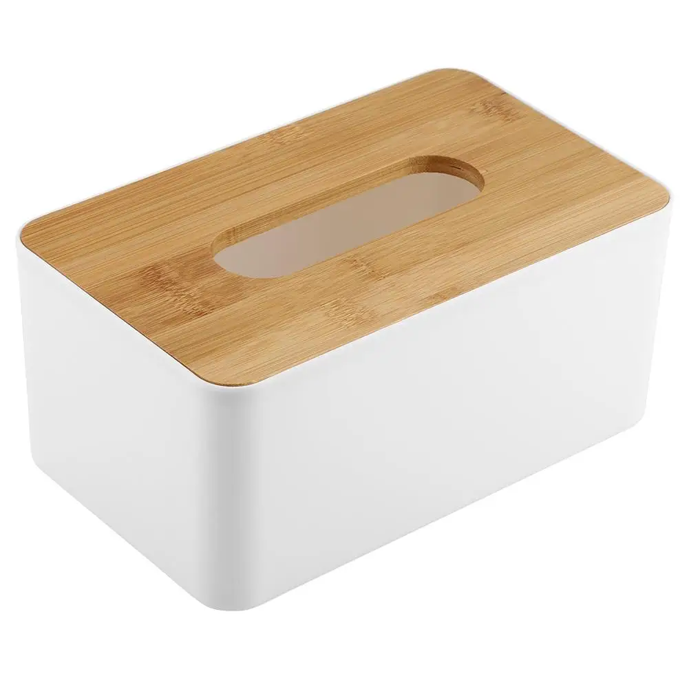 

Simple Elegant Removable Bamboo / Wood Cover Plastic Tissue Box Storage Organizer for Home Car Office