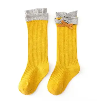

Cute Baby Girls Socks Bow Lace Knee High Soft Long Tube Cotton Warm Socks Children Winter Warm Lovely Yellow Long Socks for Kids