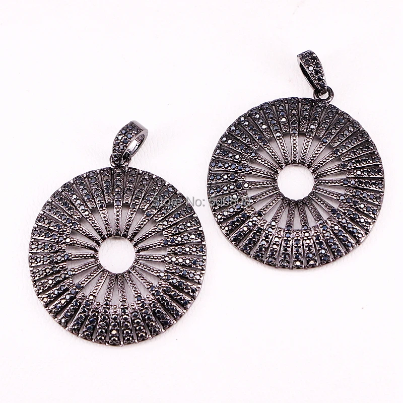 

4PCS Round Circle Necklace Pendant Gold Silver Black Rose Gold Color Metal with Cubic Zircon Women's Hip hop Jewelry Pendants
