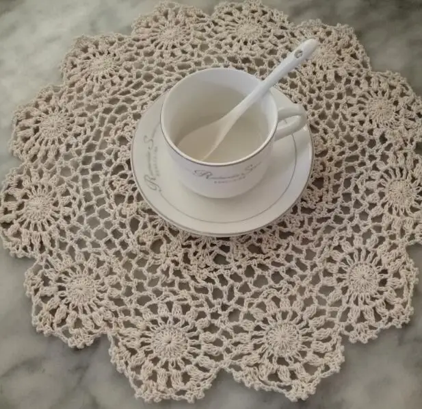 Modern Cotton Lace Crochet Doily Table Napkin Round Tablecloth Placemat Mat Cup Pad Drink Coaster Set Coffee Table Decorations