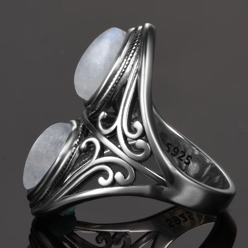 925 пробы, серебряные кольца, дизайн, Винтажное кольцо с натуральным радужным лунным камнем для женщин, мужчин, женщин, хорошее ювелирное изделие, подарки