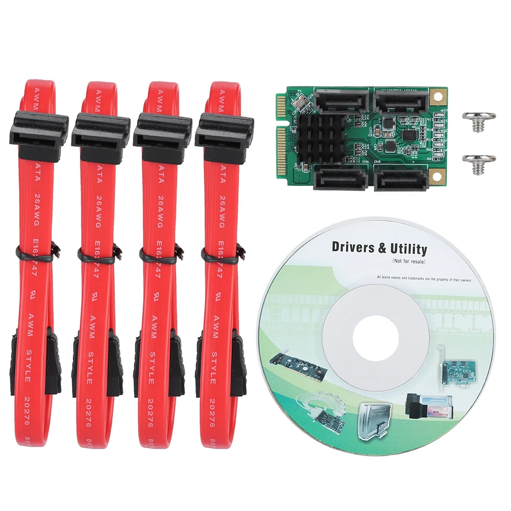 

MINI PCI-E to 4 Port SATA3.0 Expansion Card SATA III (6Gbps) Mini PCI-E Controller Card Support Hot Swap
