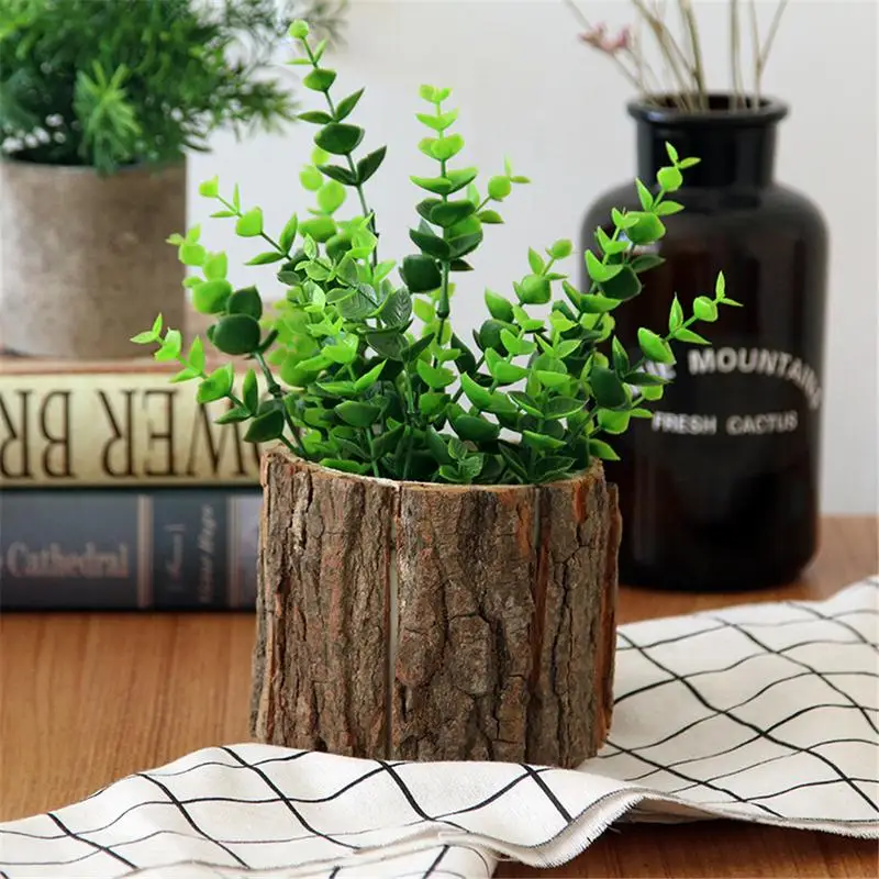 

Desktop Forest Style Natural Wooden Small Flower Pots With Bark Flower Pot