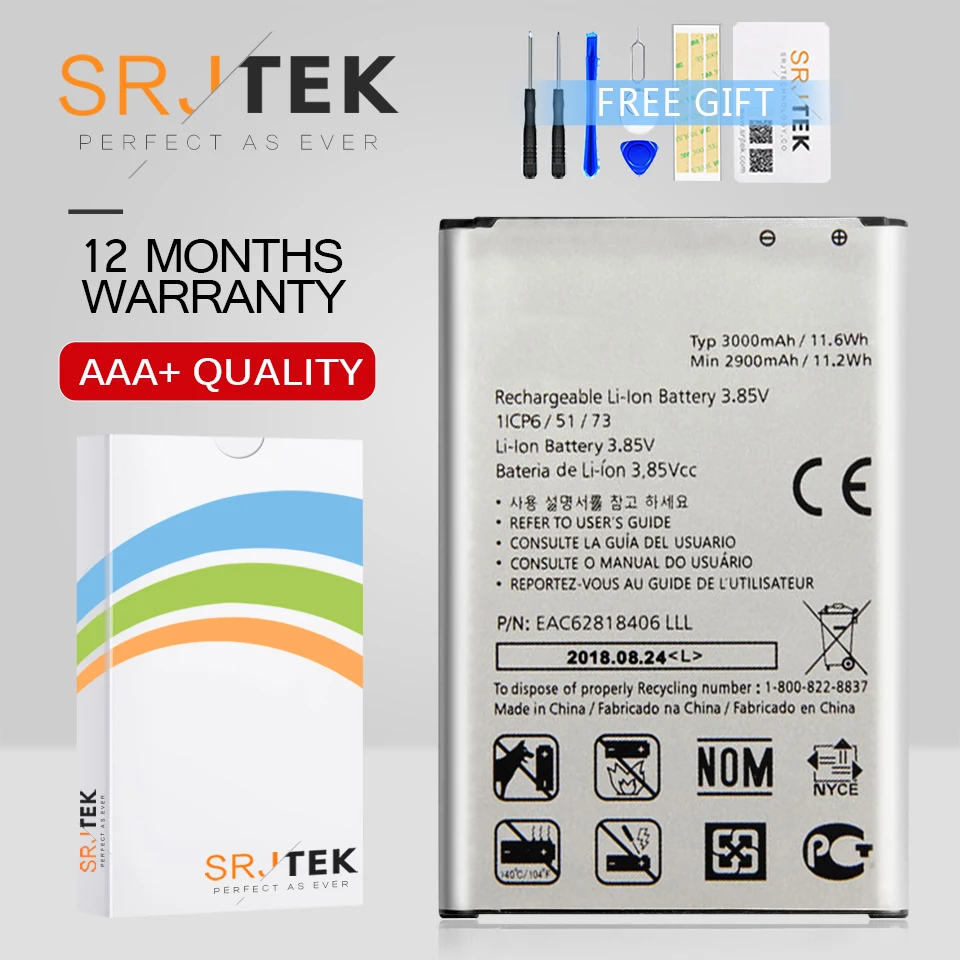 Srjtek For LG Q6 M700A Battery With Tools BL T33 3000mAh For LG Q6