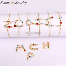 10 шт., CZ микро проложить письмо Разъем браслеты для женщин ювелирные изделия золотые горки цепи кристалл CZ камни браслет с инициалами