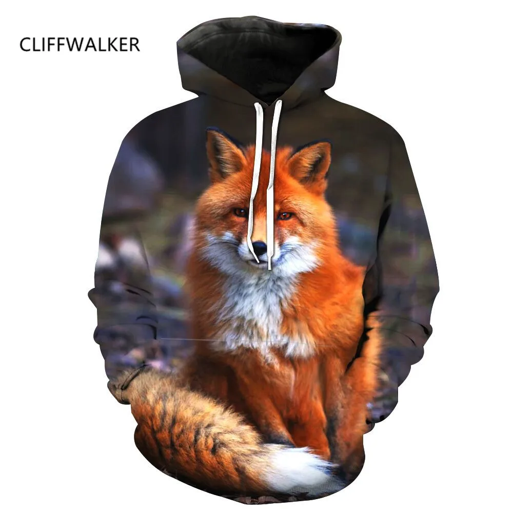 Dropshipping Custom 2018 New 3D Hoodies For Women Men Fox Print Hooded